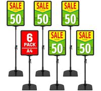 VAIIGO Paquete de 6 soportes para carteles de pie A4 para mostrador de mesa, soporte de señalización ajustable, soportes de exhibición de avisos de menú publicitario para negocios, oficina,