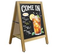 VAIIGO Pizarra Caballete 43×65 cm Magnética Doble Cara con Estante Central - Pizarra Negra de Tiza Plegable con Marco de Madera para Restaurante, Bar, Cafetería, Tienda, Interior y Exterior, Marrón