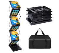 VAIIGO Soporte de exhibición de folletos A4, portátil, plegable, revistero, exposición, libros, literatura, exposiciones, oficina, eventos (6 bolsillos, negro)