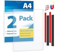 VAIIGO Soporte de Pared A4 Magnético y Adhesivo, Pack de 2 - Expositor Acrílico Transparente para Carteles, Documentos y Avisos, Soporte Expositor de Pared para Oficina, Tienda, Restaurante y Hogar
