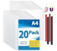 VAIIGO Soporte de Pared A4 Magnético y Adhesivo, Pack de 20 - Expositor Acrílico Transparente para Carteles, Documentos y Avisos, Soporte Expositor de Pared para Oficina, Tienda, Restaurante y Hogar