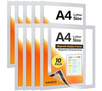 VAIIGO Soporte Magnético A4 para Frigorífico, 10Pack Marco Magnético para Pizarra Blanca y Superficies Metálicas, Marco para Fotos, Soporte para Documentos, Plata