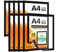 VAIIGO Soporte Magnético A4 para Frigorífico, 10Pack Marco Magnético para Pizarra Blanca y Superficies Metálicas, Marco para Fotos, Soporte para Documentos, Negro