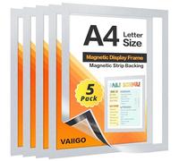 VAIIGO Soporte Magnético A4 para Frigorífico, 5Pack Marco Magnético para Pizarra Blanca y Superficies Metálicas, Marco para Fotos, Soporte para Documentos, Plata