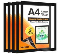VAIIGO Soporte Magnético A4 para Frigorífico, 5Pack Marco Magnético para Pizarra Blanca y Superficies Metálicas, Marco para Fotos, Soporte para Documentos, Negro