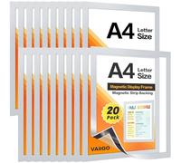 VAIIGO Soporte magnético A4 para nevera, paquete de 20 marcos magnéticos para nevera, pizarras blancas y superficies de metal, marco de fotos, soporte de papel para documentos, color plateado