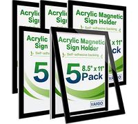 VAIIGO Soporte magnético acrílico de 8.5 x 11 pulgadas, marco de exhibición magnético autoadhesivo con nano cinta y borde magnético fuerte para pared, puerta, vidrio, hogar, tienda, oficina (negro, paquete de 5)