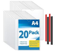 VAIIGO Soporte magnético para cartel A4, 20 unidades, plástico duro, marco magnético con cintas magnéticas y cintas adhesivas