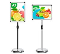 VAIIGO Soporte para Carteles A3 Ajustable y Giratorio - Soporte de Información, Publicitario y de Anuncio con Esquinas Redondeadas, Porta Carteles y Atril, Expositor para Menú Oficina y Tienda - Plata