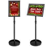 VAIIGO Soporte para Carteles A4 Ajustable con Pedestal Pesado - Aluminio Estable Soporte de Información y Publicitario, Porta Carteles y Atril, Expositor para Menú Oficina Restaurante y Tienda - Negro