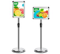 VAIIGO Soporte para Carteles A4 Ajustable y Giratorio - Soporte de Información, Publicitario y de Anuncio con Esquinas Redondeadas, Porta Carteles y Atril, Expositor para Menú Oficina y Tienda - Plata