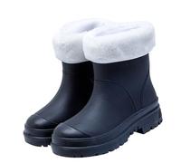 VaiKanhai Botas de agua Mid Barrel Botas de lluvia para estudiantes, cálidas, antideslizantes, más terciopelo, zapatos de agua, zapatos de goma, zapatos de mujer, sandalias 43, Negro , 40 EU