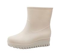 VaiKanhai Botas de goma Casual Interior Zapatos de lluvia altos para mujer Plano Antideslizante Exterior Versátil Botas de lluvia de tubo medio Zapatos de agua Zapatos abiertos Mujer 39, Blanco, 39 EU
