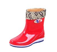 VaiKanhai Botas de lluvia para mujer, adultos, botas de lluvia medianas, botas de agua de moda, acolchadas de algodón, zapatos de cocina, zapatos de trabajo para mujer, botines de tacón, rojo, 37 EU