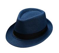 VaiKanhai Sombrero de paja para hombres y mujeres, sombrero de jazz retro, sombrero de sol británico, sombrero de sol de viaje, gorras para mujer, azul, Talla única
