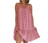 VaiKanhai Vestido de mujer con estampado floral, cuello redondo, dobladillo con volantes, tirantes delgados, sin mangas, vestido corto, vestido de playa, vestido de suéter para mujer, Rosa., XXL