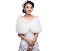 VAILANG Womens White Faux Fur Bridal Wrap Stole Shawl Cape Wedding Artificial Pearl Ball Embellishment Winter Jacket Coat Shrug
