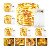 Vaileal Guirnalda Luces Pilas, [6PCS] 10M 100LED Luces Navidad Pilas Con Temporizador - Cadena Luces Led Pilas Exterior/Interior, Para Habitación, Fiesta, Jardín, Navidad, Boda(Blanco Cálido)