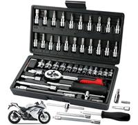 Vaileal Juego de llaves de trinquete métricas de 48 piezas, pequeñas, con caja de trinquete de 1/4 pulgadas, juego de llaves para reparación de automóviles, mantenimiento del hogar, jardín, taller