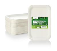 Vaily Platos de papel de 11 x 17,5 cm, rectangulares, paquete de 150 para pasteles y panecillos, desechables, para barbacoas, fiestas y cumpleaños, color blanco