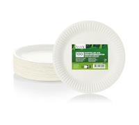Vaily Platos de papel redondos de 22,5 cm paquete de 100 unidades - Platos desechables ecológicos, platos para fiestas, vajilla desechable para barbacoas, fiestas, cumpleaños y picnics, blanco
