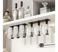 Vaisoeny 2 soportes para copas de vino, sin taladrar, instalación de estante para copas de vino, soporte para copas de vino debajo del armario para comedor, cocina y bar (Negro)