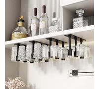 Vaisoeny 4 soportes para copas de vino, sin taladrar, instalación de estante para copas de vino, soporte para copas de vino debajo del armario para comedor, cocina y bar (Negro)