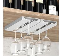 Vaisoeny Soporte para copas de vino, Paquete de 2 scuelga copas, Colgador copas, Organizador de plástico para bar, Sin perforaciones, Autoadhesivo (Blanco)