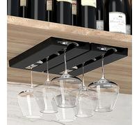 Vaisoeny Soporte para copas de vino, Paquete de 2 scuelga copas, Colgador copas, Organizador de plástico para bar, Sin perforaciones, Autoadhesivo (Negro)