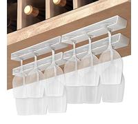 Vaisoeny Soporte para copas de vino, Paquete de 4 scuelga copas, Colgador copas, Organizador de plástico para bar, Sin perforaciones, Autoadhesivo (Blanco)