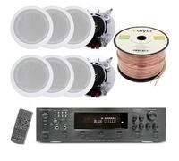 Vaiyer Kit de Sistema de Audio para el hogar, Amplificador Bluetooth de 6 Canales de 6000 vatios con 6.5 Pulgadas, 8 Unidades de 200 W Cada uno, Altavoces en el Techo y Cable de Altavoz de 16 AWG de
