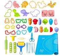 VAIYNWOM Accesorios Plastilina, 47 Tijeras de Herramientas en Forma de Plástico Mattarello Moldes de Dinosaurios Vegetales y Animales, Almohadillas