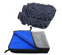 VAIYNWOM Set de 3 toallas de microfibra & 2 guantes de lavado para auto, toallas de microfibra 600GSM súper suaves, toallas de mano de microfibra para limpieza, secado y pulido de automóviles