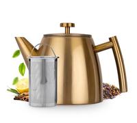 Vaja Trends | Tetera | oro acero inoxidable 1L | Tetera con filtro | Tetera de acero inoxidable | Calientaplatos para tetera | Tetera con calentador | Tea Maker | Doble pared