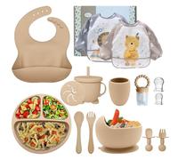 vajilla bebe,Cubiertos Bebe,Juego de 15 Piezas,Platos Bebe con Ventosa,Baby Led Weaning,Cubiertos Infantiles,Cuchara Bebe,Babero Silicona Bebe,Plato de Silicón Antideslizante Sin BPA