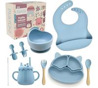 Vajilla Bebé Silicona - Set Completo BLW con Plato y Bol con Ventosa, Babero, Vaso Aprendizaje y 4 Cubiertos | Vajilla infantil a partir de 6 Meses | Regalo Bebé Libre de BPA - MAIXCHEL
