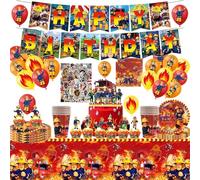 Vajilla Bombero,Decoracion Cumpleaños Fireman ,Juego de Vajilla Fiesta Bombero,Mantel,Banners,Plato,Decoración Cumpleaños