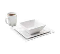 Vajilla cuadrada de porcelana 16 piezas, blanca, apta for horno hasta 450 grados Fahrenheit