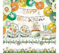 Vajilla Cumpleaños Animales de la Selva 20 Personas 218 pcs. Decoracion Cumpleaños Animales de la Jungla Vajilla Fiesta Safari y Jungla. Decoración Fiesta Salvaje de la Selva Louça Animais Safari