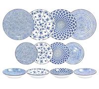Vajilla de 12 piezas en azul armonía, cerámica, incluye platos, tazones y cucharas. Diseñado para: uso diario y ocasiones especiales.