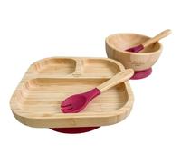 Vajilla de bambú para bebé con plato rectangular Harvard, set de 4: bol extra grande, ventosa, cuchara y tenedor de silicona - Althea Living