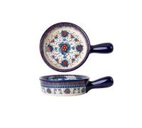 Vajilla de cerámica Cuencos de cerámica, utensilios para hornear de estilo polaco, cuenco binaural para hornear con asa, vajilla para ensalada, postre, bistec, plato de Pasta ( Color : Single handle b