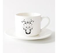 Vajilla de Cerámica para Hogar Tigre Grin Animal Depredador Tribal （6oz/175ml） Perfecto para cocinas, restaurantes y cafeterías, gran idea de regalo Juego de té con taza y platillo (blanco)