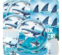 Vajilla de Cumpleaños de Animales del Océano,Doyomtoy Decoración de Mesa de Cumpleaños Tiburones Platos Cumpleaño Servilletas Vasos para Fiesta de Cumpleaño para Niños 20 invitados