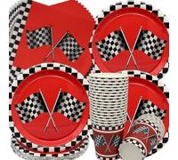 Vajilla de Cumpleaños de Coche de Carreras,Doyomtoy 72 piezas Fiesta de Cumpleaños de Coches de Carrera Platos Cumpleaños Platos Servilletas Vasos para Fiesta de Cumpleaños para Niños