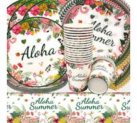 Vajilla de Cumpleaños de Flamenco,Doyomtoy Hawaiana Decoración de Mesa de Cumpleaños Flamenco Platos Servilletas Vasos para Fiesta Niños 20 personas
