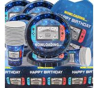Vajilla de Cumpleaños de Videojuegos,Doyomtoy Decoración de Mesa de Cumpleaños Game Platos Cumpleaños Platos Servilletas Vasos para Fiesta de cumpleaños para niños 20 invitados