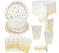 Vajilla de decoración para fiesta de cumpleaños en oro blanco, vajilla de fiesta en oro blanco, decoración de cumpleaños, juego de vajilla para fiesta nuevo
