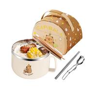 Vajilla de estilo japonés, plato de sopa de gran capacidad, cuenco multiusos para fideos, recipiente de comida versátil con utensilios incluidos, juego de cuencos con diseño adorable, vajilla para el