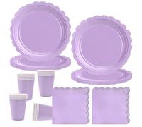 Vajilla de Fiesta de Cumpleaños para Niños,Juego de Vajilla de Fiesta de Cumpleaños de Púrpura Clara con Platos Tazas Servilletas para Baby Shower Cumpleaño(20 Invitados)